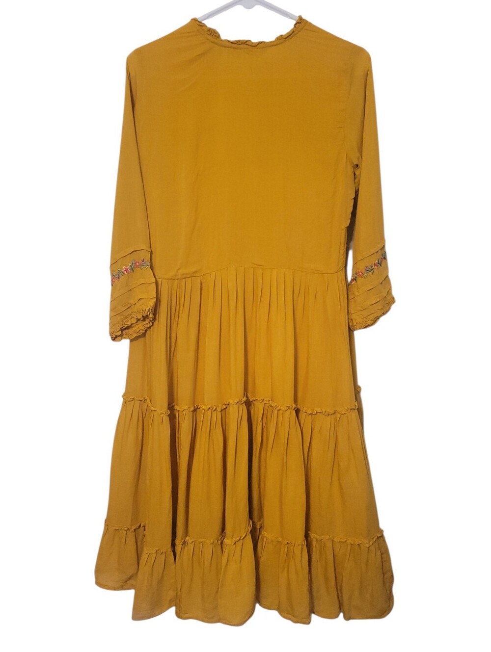 RAHI Anthropologie Embroidered Tiered Maxi Dress Mustard Boho Cottagecore Medium - Picture 7 of 7